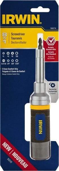 Irwin - 8-in-1 Mini-Ratchet Bit Screwdriver Kit - Phillips, Torx, Square, Nutdrivers, Ratcheting - USA Tool & Supply
