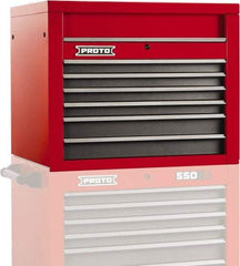 Proto - 6 Drawer Top Tool Chest - 34" Wide x 25-1/4" Deep x 27" High, Steel, Safety Red/Gray - USA Tool & Supply