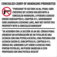 NMC - "Concealed Carry of Handguns Prohibited", 30" Long x 30" Wide, Aluminum Safety Sign - Square, 0.118" Thick, Use for Accident Prevention - USA Tool & Supply