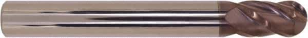 Millstar - 12mm Diam, 24mm LOC, 4 Flute Solid Carbide Ball End Mill - HSN Finish, Single End, 100mm OAL, 12mm Shank Diam - USA Tool & Supply