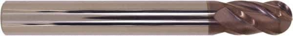 Millstar - 1/2" Diam, 1" LOC, 4 Flute Solid Carbide Ball End Mill - HSN Finish, Single End, 4" OAL, 1/2" Shank Diam - USA Tool & Supply