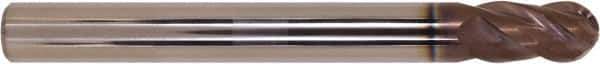 Millstar - 3/8" Diam, 3/4" LOC, 4 Flute Solid Carbide Ball End Mill - HSN Finish, Single End, 3-1/2" OAL, 3/8" Shank Diam - USA Tool & Supply