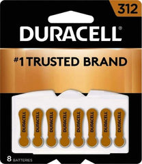 Duracell - Size 312, Zinc Air, 8 Pack, Hearing Aid Battery - 1.4 Volts, Flat Terminal, PR41, ANSI 7002ZD Regulated - USA Tool & Supply