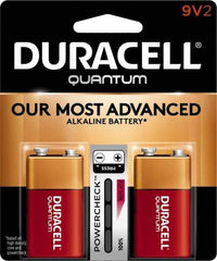 Duracell - Size 9V, Alkaline, 2 Pack, Standard Battery - 9 Volts, Snap Terminal, 6LR61, ANSI 1604A Regulated - USA Tool & Supply