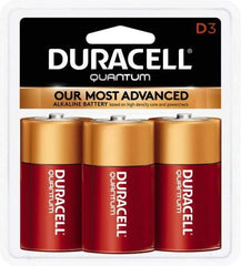 Duracell - Size D, Alkaline, 3 Pack, Standard Battery - 1.5 Volts, Button Tab Terminal, LR20, ANSI 13A Regulated - USA Tool & Supply
