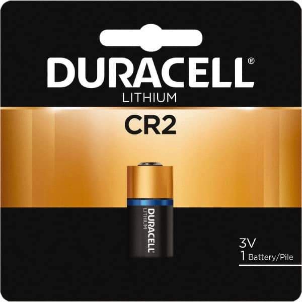 Duracell - Size CR2, Lithium, 1 Pack, Button & Coin Cell Battery - 3 Volts, Button Tab Terminal, CR17355, ANSI 5046LC Regulated - USA Tool & Supply