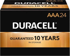 Duracell - Size AAA, Alkaline, 24 Pack, Standard Battery - 1.5 Volts, Button Tab Terminal, LR03, ANSI 24A Regulated - USA Tool & Supply