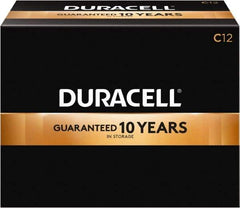 Duracell - Size C, Alkaline, 12 Pack, Standard Battery - 1.5 Volts, Button Tab Terminal, LR14, ANSI 14A Regulated - USA Tool & Supply