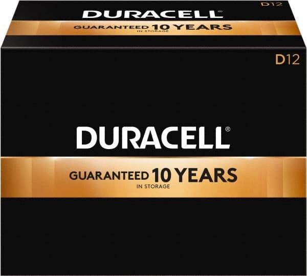 Duracell - Size D, Alkaline, 12 Pack, Standard Battery - 1.5 Volts, Button Tab Terminal, LR20, ANSI 13A Regulated - USA Tool & Supply