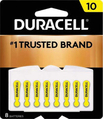 Duracell - Size 10, Zinc Air, 8 Pack, Hearing Aid Battery - 1.4 Volts, Flat Terminal, PR70, ANSI 7005ZD Regulated - USA Tool & Supply