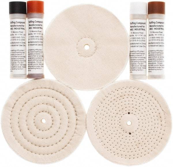 Value Collection - 6" Diam Loose Sewn, Cushion Sewn Buffing Wheel Set - 1/2" Arbor Hole - USA Tool & Supply