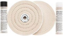 Value Collection - 6" Diam Cushion Sewn, Spiral Sewn Buffing Wheel Set - 1/2 & 7/8" Arbor Hole - USA Tool & Supply