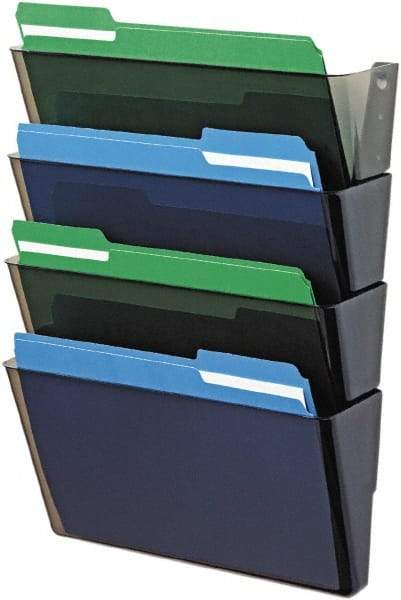 Deflect-o - 13" Wide x 7" High x 4" Deep Plastic Wall File - 4 Compartments, Smoke - USA Tool & Supply