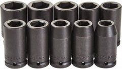 Proto - 10 Piece 3/4" Drive Black Finish Deep Well Impact Socket Set - 6 Points, 19mm to 33mm Range, Metric Measurement Standard - USA Tool & Supply