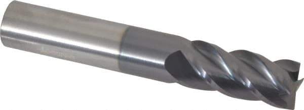 Accupro - 9/16", 1-1/4" LOC, 9/16" Shank Diam, 3-1/2" OAL, 4 Flute, Solid Carbide Square End Mill - Single End, AlTiN Finish, Spiral Flute, 40° Helix, Centercutting, Right Hand Cut, Right Hand Flute - USA Tool & Supply