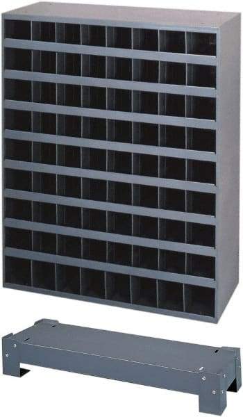 Durham - 72 Bin Bin Shelving Unit with Openings and Base - 12 Inch Overall Depth x 42 Inch Overall Height, Gray Steel Bins - USA Tool & Supply