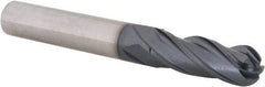 Iscar - 3/8" Diam, 1" LOC, 4 Flute Solid Carbide Ball End Mill - TiAlN Finish, Single End, 3" OAL, 3/8" Shank Diam, Spiral Flute - USA Tool & Supply