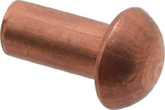 Made in USA - 1/8" Body Diam, Round Copper Solid Rivet - 1/4" Length Under Head - USA Tool & Supply