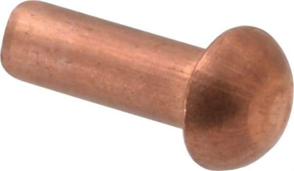 Made in USA - 1/8" Body Diam, Round Copper Solid Rivet - 3/8" Length Under Head - USA Tool & Supply