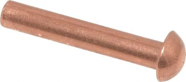 Made in USA - 1/8" Body Diam, Round Copper Solid Rivet - 3/4" Length Under Head - USA Tool & Supply