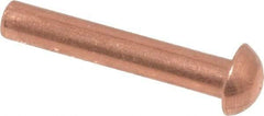 Made in USA - 1/8" Body Diam, Round Copper Solid Rivet - 3/4" Length Under Head - USA Tool & Supply