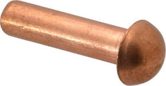 Made in USA - 1/4" Body Diam, Round Copper Solid Rivet - 1" Length Under Head - USA Tool & Supply