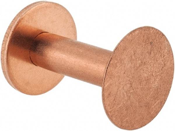 Made in USA - #8 Wire Body Diam, Flat Copper Belt Rivet with Washer - 3/4" Length Under Head, 1/2" Head Diam - USA Tool & Supply