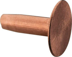 Made in USA - #10 Wire Body Diam, Flat Copper Belt Rivet with Washer - 1/2" Length Under Head, 7/16" Head Diam - USA Tool & Supply