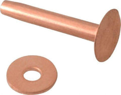 Made in USA - #10 Wire Body Diam, Flat Copper Belt Rivet with Washer - 1" Length Under Head, 7/16" Head Diam - USA Tool & Supply