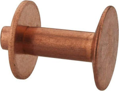 Made in USA - #12 Wire Body Diam, Flat Copper Belt Rivet with Washer - 1/2" Length Under Head, 3/8" Head Diam - USA Tool & Supply