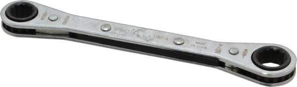 Proto - 3/8" x 7/16" 12 Point Ratcheting Box Wrench - Double End, 1-5/8" Head Diam x 1/2" Head Thickness, 5-1/2" OAL, Steel, Chrome Finish - USA Tool & Supply