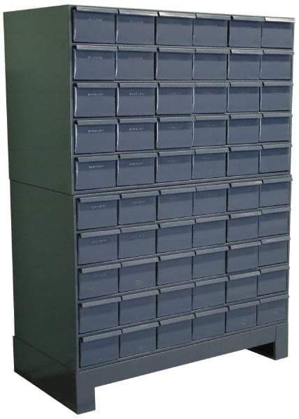 Durham - 60 Bin Drawer Cabinet System - 17-1/4 Inch Overall Depth x 48 Inch Overall Height, Gray Steel Bins - USA Tool & Supply