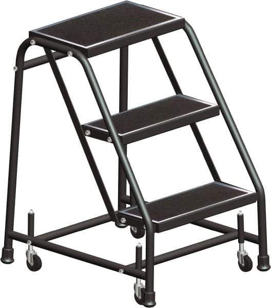 Ballymore - 28" 3 Step Ladder - Rolling Safety Ladder, 450 Lb Capacity, 28-1/2" Platform Height, 30" Base Width x 25" Base Depth, Abrasive Mat Tread - USA Tool & Supply