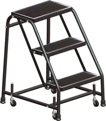 Ballymore - 28" 3 Step Ladder - Rolling Safety Ladder, 450 Lb Capacity, 28-1/2" Platform Height, 30" Base Width x 25" Base Depth, Abrasive Mat Tread - USA Tool & Supply