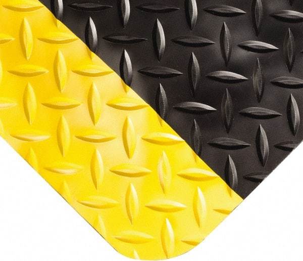 Wearwell - 10' Long x 2' Wide, Dry Environment, Anti-Fatigue Matting - Black with Yellow Borders, Vinyl with Nitrile Blend Base, Beveled on 4 Sides - USA Tool & Supply