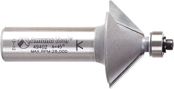 Amana Tool - 1-1/4" Cut Diam, 1/2" Length of Cut, 2 Flute Chamfer Edge Profile Router Bit - Carbide-Tipped, 1/2" Shank Diam, 2-3/8" OAL, Uncoated - USA Tool & Supply