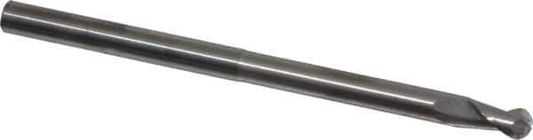 SGS - 1/4" Diam, 3/8" LOC, 2 Flute Solid Carbide Ball End Mill - Uncoated, Single End, 4" OAL, 1/4" Shank Diam, Spiral Flute - USA Tool & Supply