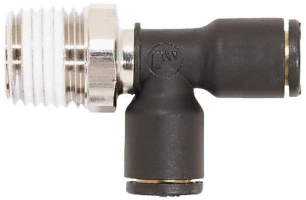 Coilhose Pneumatics - 5/32" OD, 1/8 NPT, Glass Reinforced Nylon/Nickel Plated Brass Push-to-Connect Male Swivel Run Tee - 225 Max psi - USA Tool & Supply