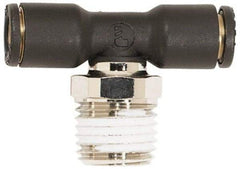 Coilhose Pneumatics - 3/8" OD, 1/4 NPT, Glass Reinforced Nylon/Nickel Plated Brass Push-to-Connect Male Swivel Branch Tee - 225 Max psi - USA Tool & Supply