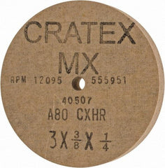 Cratex - 3" Diam x 1/4" Hole x 3/8" Thick, 80 Grit Surface Grinding Wheel - Aluminum Oxide, Type 1, Medium Grade, 12,095 Max RPM, No Recess - USA Tool & Supply