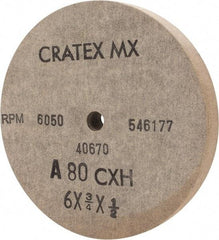 Cratex - 6" Diam x 1/2" Hole x 3/4" Thick, 80 Grit Surface Grinding Wheel - Aluminum Oxide, Type 1, Medium Grade, 6,050 Max RPM, No Recess - USA Tool & Supply