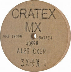 Cratex - 3" Diam x 1/4" Hole x 3/8" Thick, 120 Grit Surface Grinding Wheel - Aluminum Oxide, Type 1, Fine Grade, 12,095 Max RPM, No Recess - USA Tool & Supply