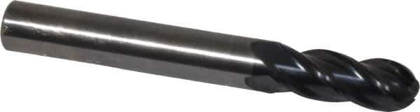OSG - 8mm Diam, 21mm LOC, 4 Flute Solid Carbide Ball End Mill - TiAlN Finish, Single End, 64mm OAL, 8mm Shank Diam, Spiral Flute - USA Tool & Supply