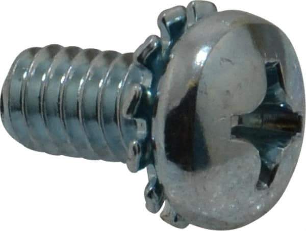 Value Collection - 1/4-20 UNC, 1/2" Length Under Head Phillips Drive Machine Screw - Pan Head, Grade J82 Steel, Zinc-Plated Finish, External Tooth - USA Tool & Supply