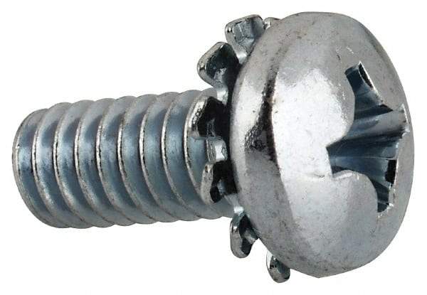 Value Collection - 1/4-20 UNC, 5/8" Length Under Head Phillips Drive Machine Screw - Pan Head, Grade J82 Steel, Zinc-Plated Finish, External Tooth - USA Tool & Supply