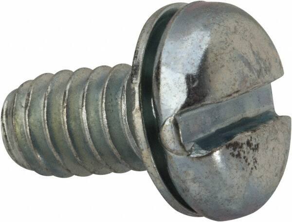 Value Collection - 1/4-20 UNC, 1/2" Length Under Head Slotted Drive Machine Screw - Pan Head, Grade J82 Steel, Zinc-Plated Finish, Internal Tooth - USA Tool & Supply