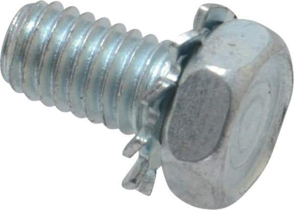 Value Collection - #10-32 UNF, 3/8" Length Under Head Hex Drive Machine Screw - Hex Head, Grade J82 Steel, Zinc-Plated Finish, External Tooth - USA Tool & Supply