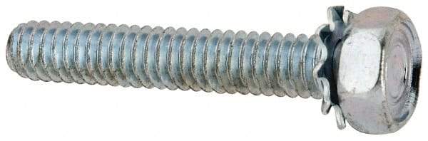 Value Collection - 1/4-20 UNC, 1-1/2" Length Under Head Hex Drive Machine Screw - Hex Head, Grade J82 Steel, Zinc-Plated Finish, External Tooth - USA Tool & Supply