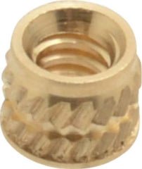 E-Z LOK - #4-40, 0.153" Small to 0.159" Large End Hole Diam, Brass Single Vane Tapered Hole Threaded Insert - 0.172" Insert, 0.157" Pilot Diam, 0.135" OAL, 0.093" Min Wall Thickness - USA Tool & Supply