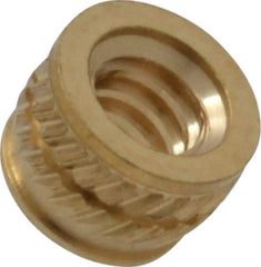 E-Z LOK - #6-32, 0.199" Small to 0.206" Large End Hole Diam, Brass Single Vane Tapered Hole Threaded Insert - 0.22" Insert, 0.203" Pilot Diam, 0.15" OAL, 0.116" Min Wall Thickness - USA Tool & Supply